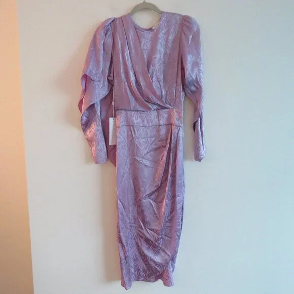 RONNY KOBO Jade Leaf Print Silk Blend Midi Dress in Lavender Purple XS NWT - Picture 3 of 16